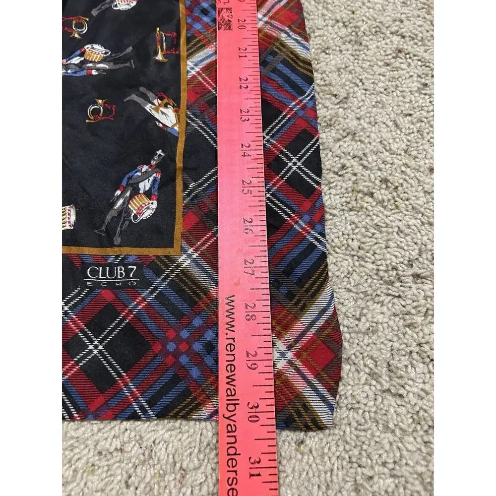 Club 7 Echo Women's SCARF 30” Square Military Band Plaid Black Blue Red J25